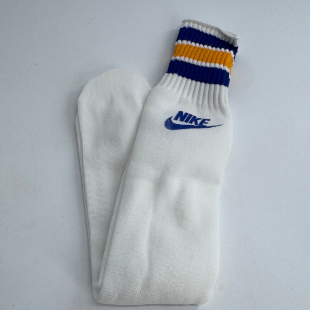 Nike Vintage Tube Socks White Blue Yellow Stripe Logo Athletic Sportswear‎